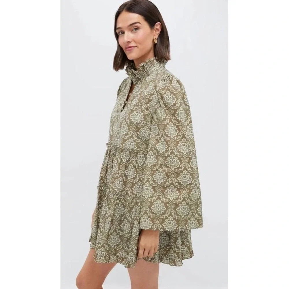 Tuckernuck Hyacinth House Moss Printed Russell‎ Mini Dress Olive XXS NWT